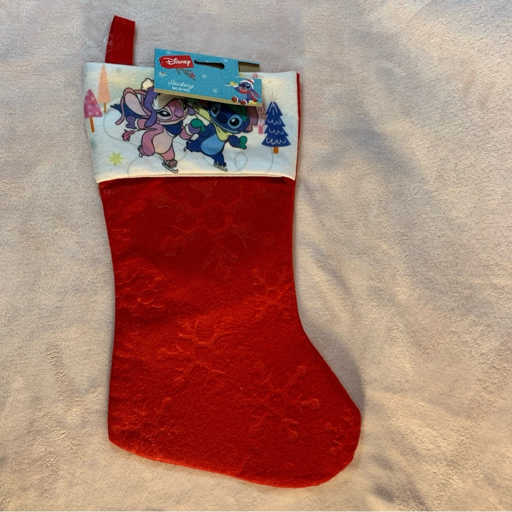 Christmas Disney Festive Red Stocking with Stitch and Angel
